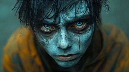 Intense Gaze of a Determined Man with Perspiration