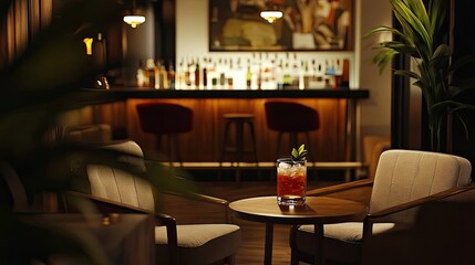 A trendy bar area featuring artisan cocktails and modern furnishings.