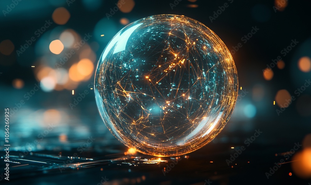 Poster abstract representation of a glowing sphere with digital connections