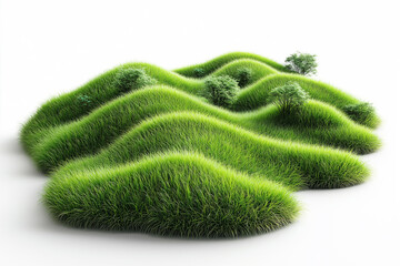 Fototapeta premium Isolated green grass field with gentle bends and small trees during daylight