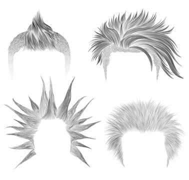 set of different  punk hairs. sketches .
 Beauty style.shaggy mohawk