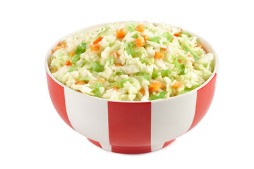 Classic fast food salad in a red stripes bowl