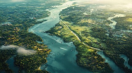 An artistic representation of Bengal's geographical features and terrain.