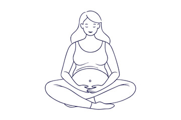 Artistic Line Drawing of a Cross-Legged Pregnant Woman: A Celebration of Pregnancy