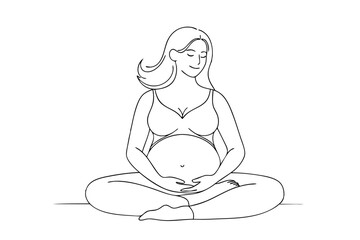 Artistic Line Drawing of a Cross-Legged Pregnant Woman: A Celebration of Pregnancy