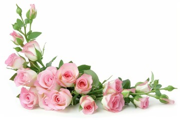 Pink flowers in corner arrangement on white