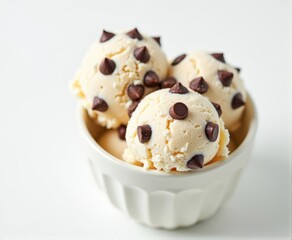 ice cream with chocolate chips on a light background