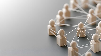 Obraz premium Wooden figures symbolize connections in business and social interactions against a gray and green background