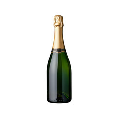 Closed bottle of champagne with gold foil isolated on transparent background