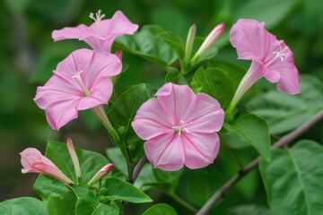 The blossoming Mirabilis jalapa or four o clock flower is very lovely
