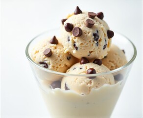 ice cream with chocolate chips on a light background