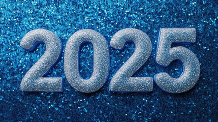 Sparkling blue numbers 2025 on a dark background with bokeh effect, symbolizing celebration of the new year.