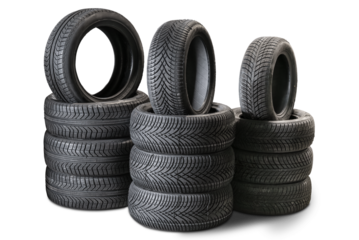 Stacked car tires isolated on white with clipping path included