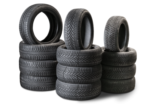 Stacked car tires isolated on white with clipping path included