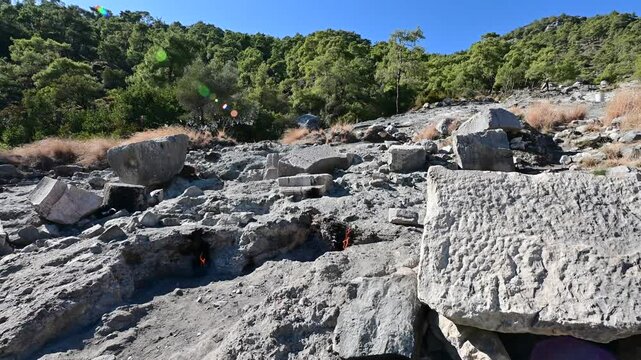 Natural flames emerge from rocks at Yanartas in Antalya&rsquo;s Olympos National Park, an ancient site with continuous fires fueled by natural gas.
