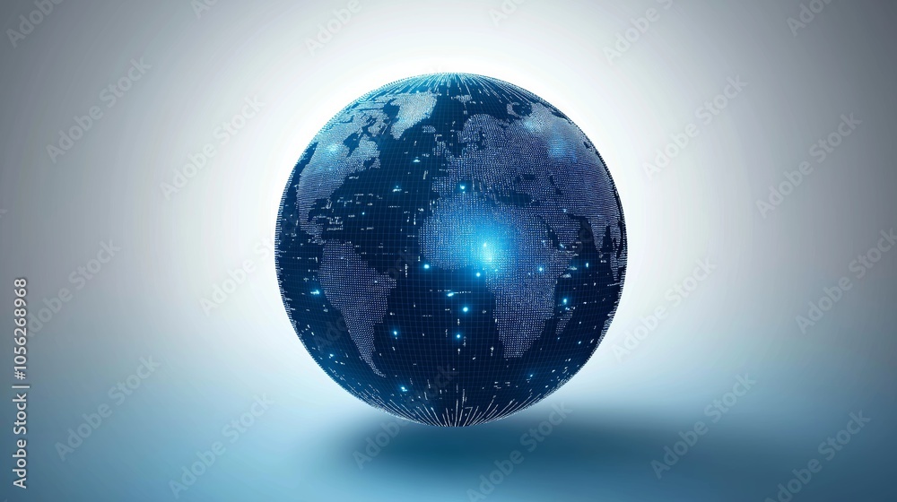 Aufkleber Digital Globe with Illuminated Connectivity Points, Symbolizing Advanced Global Network and Cyber Technology, Generative AI