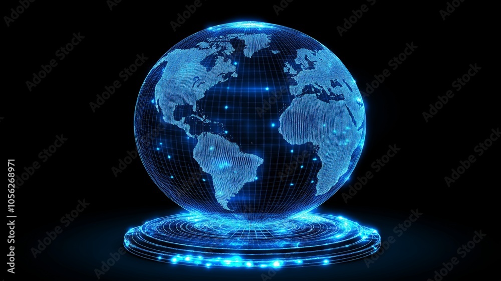 Aufkleber Digital Globe with Illuminated Connectivity Points, Symbolizing Advanced Global Network and Cyber Technology, Generative AI