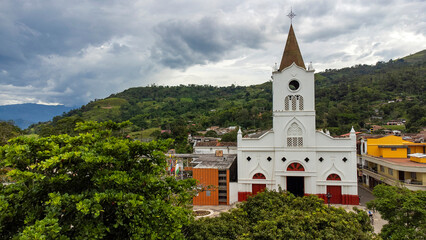 Fototapeta premium Valparaiso, Antioquia - Colombia. October 27, 2024. Catholic church, Santa Ana Parish.