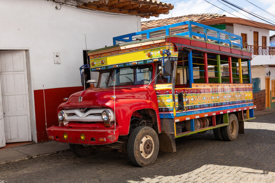 Jerico, Antioquia - Colombia. October 25, 2024. Chiva or ladder, rural transport of the Colombian countryside.