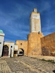 Panoramic view of Mazagan in El Jadida, Morocco at sunset. The City Wall around the old city. It is...