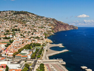Panoramic view of the picturesque coast of Funchal on a sunny day on Madeira