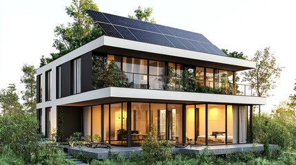 Isolated Modern House with Solar Panels on a Transparent Background