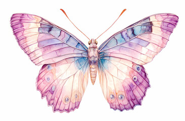 Butterfly  Watercolor illustration. Colorful Butterflies clipart set. Pink butterfly. Girl baby shower design elements. Party invitation, birthday celebration. Spring or summer decoration