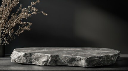 Luxurious natural stone podium on a black background for high-end product displays.