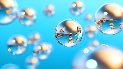 Abstract Gold Bubbles Blue Background