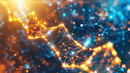 Abstract Digital Network with Glowing Lights and Bokeh Effects