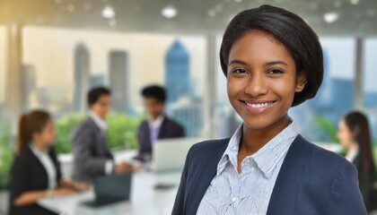 Smiling Bussinesswoman on blur office background