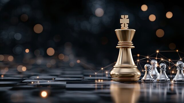 A striking golden chess piece stands amongst interconnected silver pieces, symbolizing strategy and innovation in a digital landscape