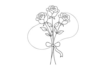 Minimalist Line Drawing of a Small Rose Bouquet Perfect for Wall Art