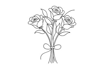 Minimalist Line Drawing of a Small Rose Bouquet Perfect for Wall Art