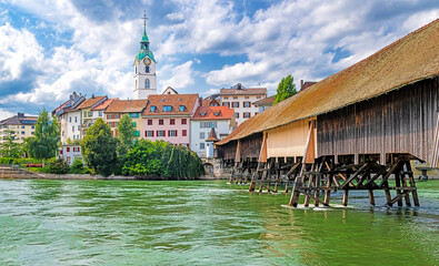 Old town of Olten with covered bridge in Canton of Solothurn in Switzerland