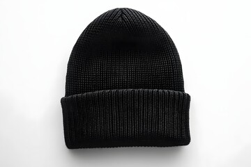 Obraz premium Black ribbed cuffed beanie hat casual winter mockup