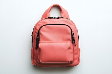 Fototapeta premium Coral pink backpack minimalist fashion mockup