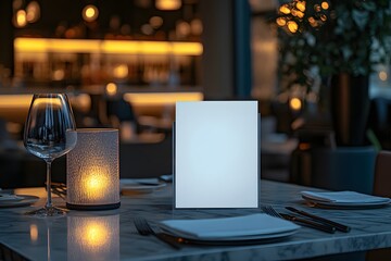 Modern upscale restaurant menu on marble table