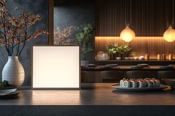 Sleek sushi bar with blank menu mockup
