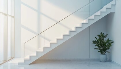Obraz premium Minimalist and Sleek Staircase with a Minimalist Railing in a Modern Home