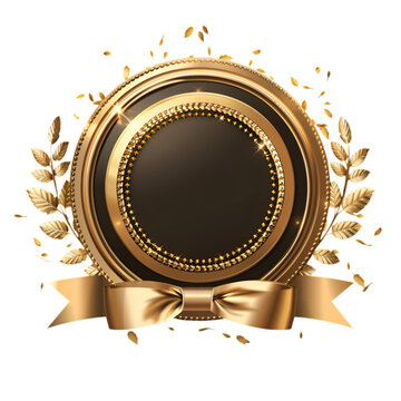 Golden and black award with ribbon