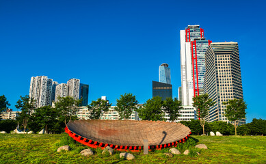 Architecture of Yeouido district at Yeouido Hangang Park in Seoul, the capital of South Korea