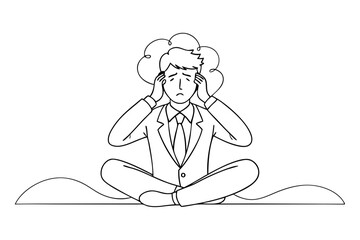 Stress in the Workplace Line Drawing of a Tired Businessman