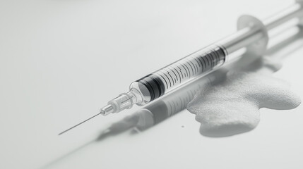 Sterile Medical Syringe on White Background - Close-up of Needle Tip and Barrel Details Emphasizing Safety and Hygiene