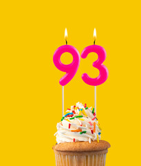 Number 93, Pink birthday candle - Cupcake birthday.