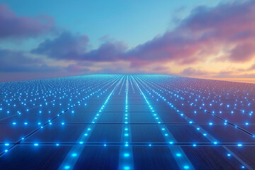 modern Advanced Solar Panel Field with AI-Enhanced Tracking: Eco-Friendly Tech Under Bright Skye