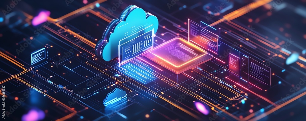 Leinwandbilder Dynamic 3D visualization of digital document management systems operating within a virtual network