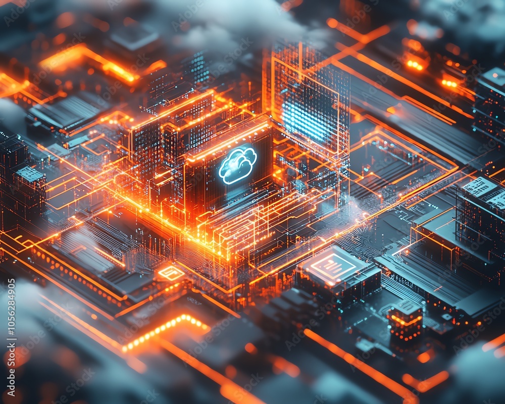 Aufkleber Eyecatching 3D visualization of a digital document management ecosystem within a virtual network, illustrating the seamless integration of files and cloud technology