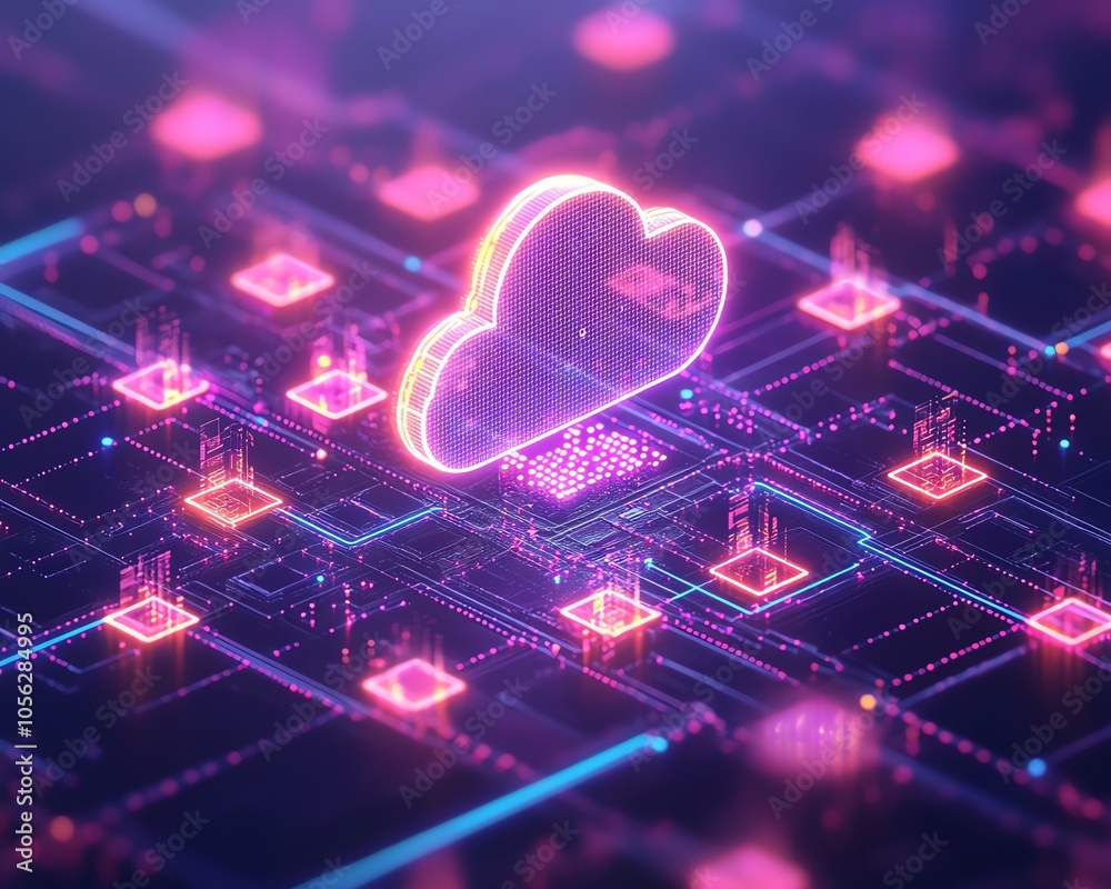 Leinwandbilder Innovative 3D visualization of a virtual network dedicated to digital document management, featuring interconnected files, secure cloud storage, and realtime collaboration tools