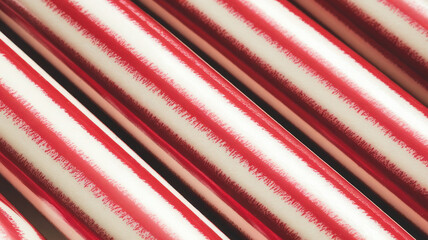 Close-up of vibrant red and white striped decorative paper rolls, ideal for festive wrapping and crafting, creating a cheerful and eye-catching visual effect.
